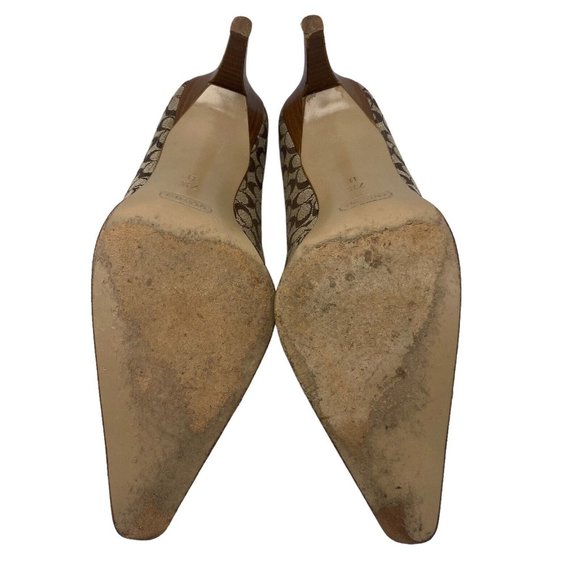 Coach Shawna US 7.5 Mini Signature C Canvas Pointed Toe Heels Pumps Italy Brown - Picture 8 of 10